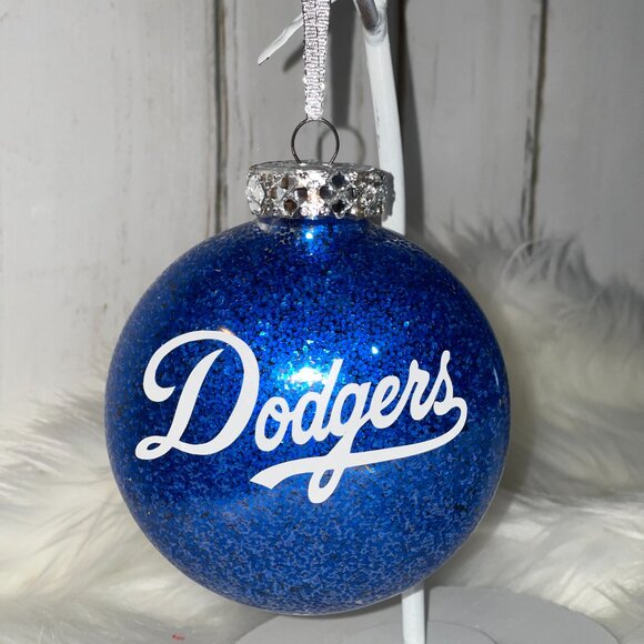 Christmas Ornament, Dodger Fan, Los Angeles Baseball Team, Blue Glitter, Holiday - Picture 1 of 9